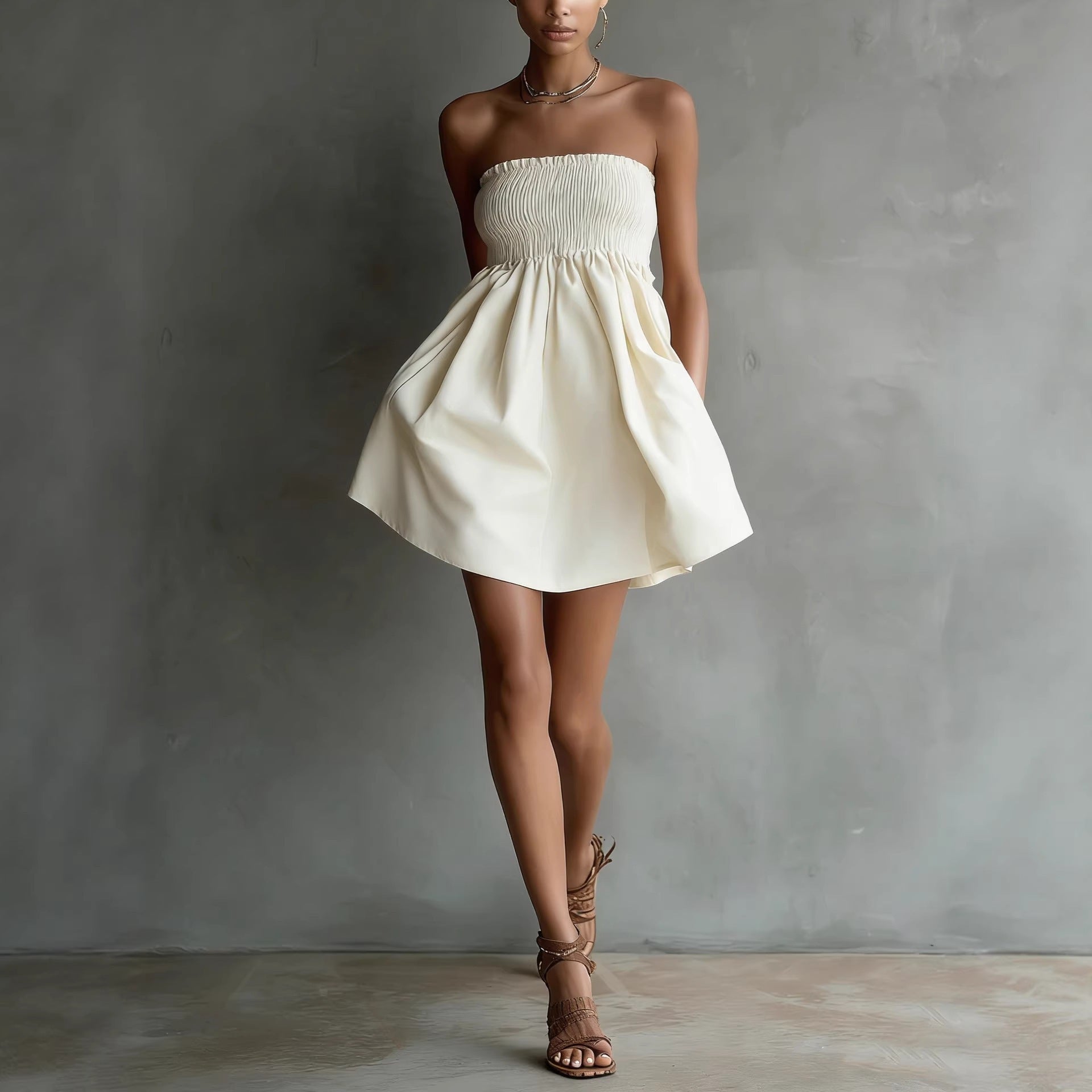 Women's Solid-Colored Strapless Tube Dress 