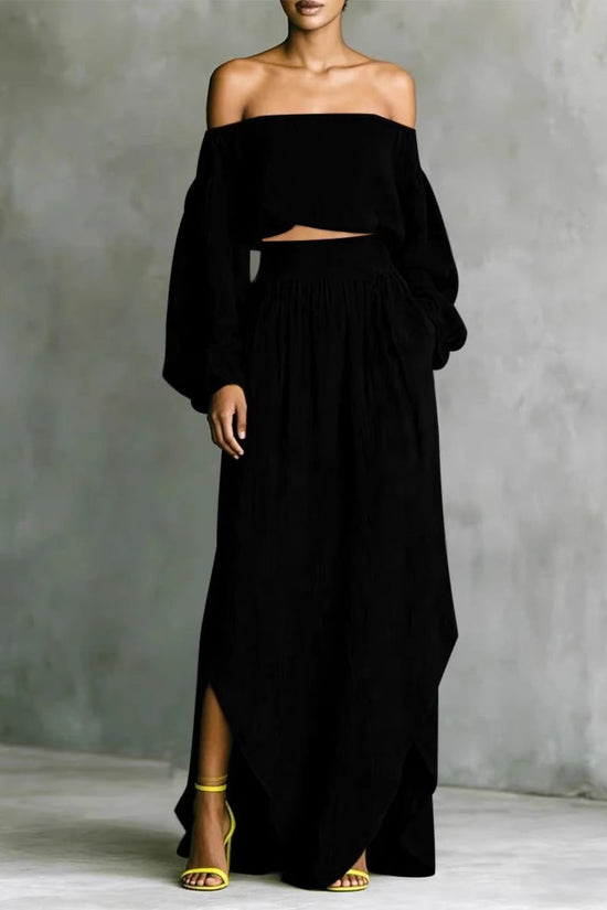 Casual Off-shoulder Top And An Asymmetrical Skirt Two Pieces 
