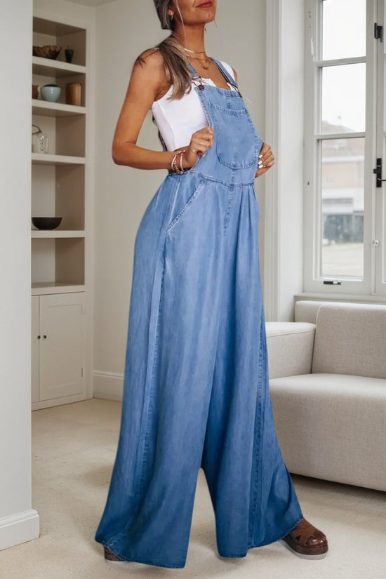 2025 New Playful And Cute Denim Overalls, Adjustable Shoulder Straps, Wide Leg Jumpsuit With Pocket Decoration, All Season Jumpsuit, Wide Leg Fashion, Fashionable Jumpsuit CJ US