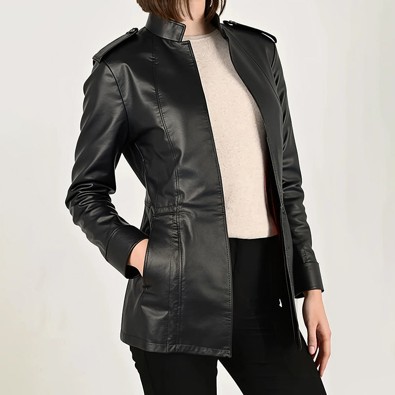 “Vintage Style PU Jacket — Mid-Length Open Cardigan Coat” CJ US