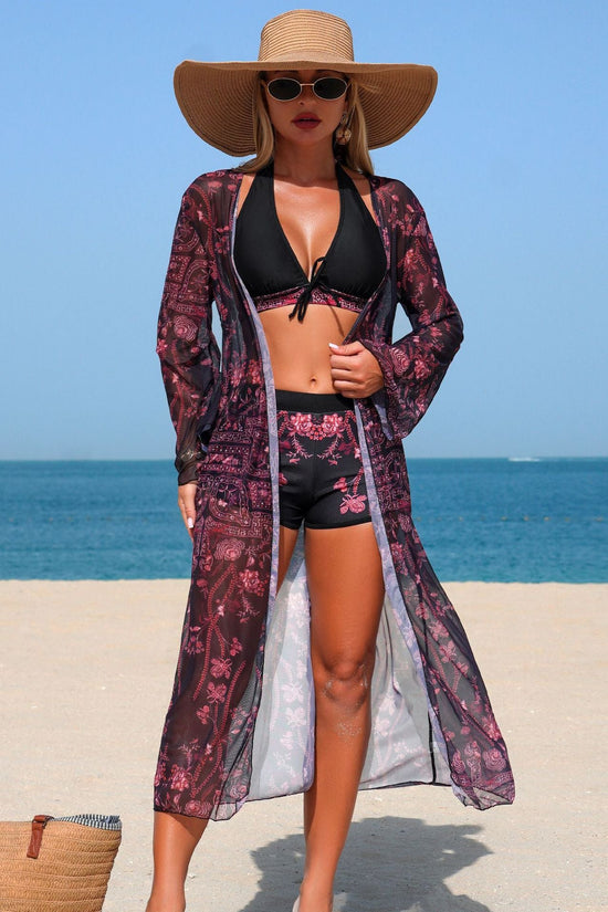Fashion Bikini Three-Piece Set with Print Pattern Sexy Swimwear for Women 