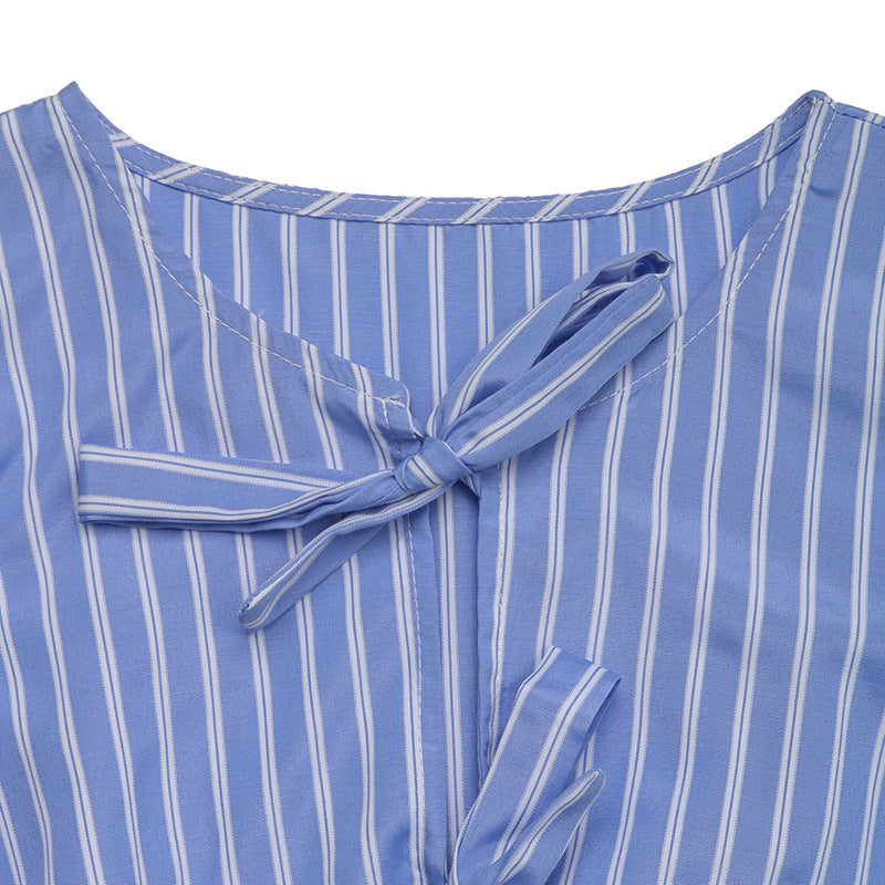 Women’s Striped Tie-Front Puff Sleeve Mini Dress CJ US