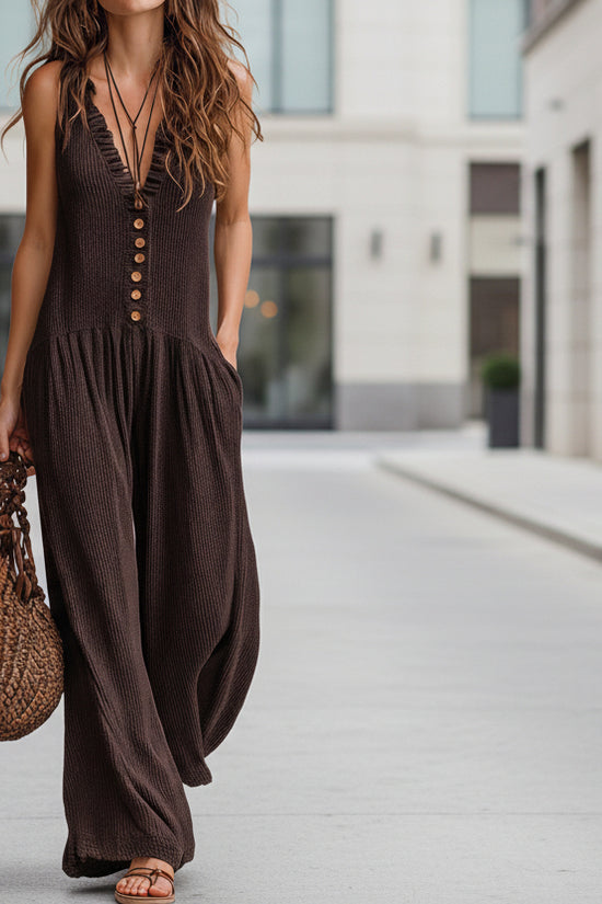 Women's Loose V-Neck Sleeveless Wide-Leg Jumpsuit 