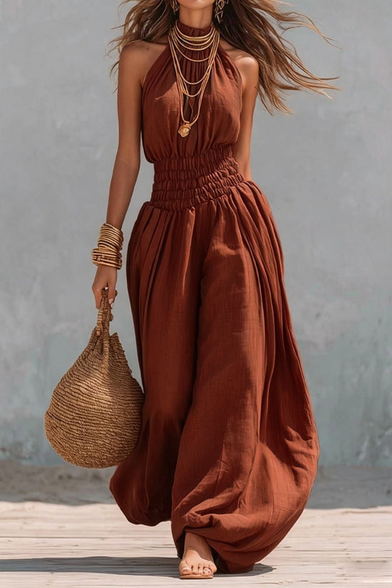 Sleeveless hanging neck lantern pants jumpsuit for women 
