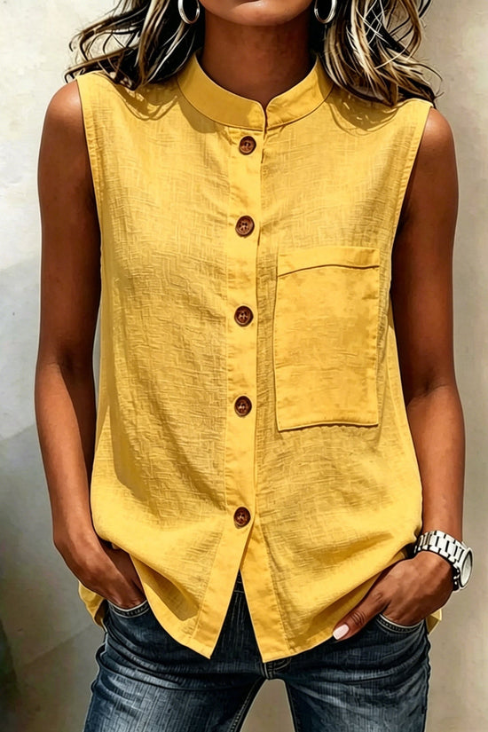 Fashionable Casual Solid-color Top With Buttoned Pockets 