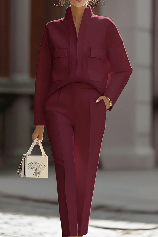 Stylish Urban Commuter Pocketed Top And Pants Set 