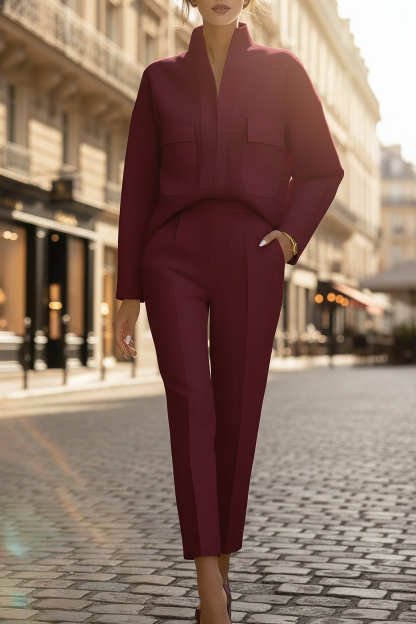 Stylish Urban Commuter Pocketed Top And Pants Set 