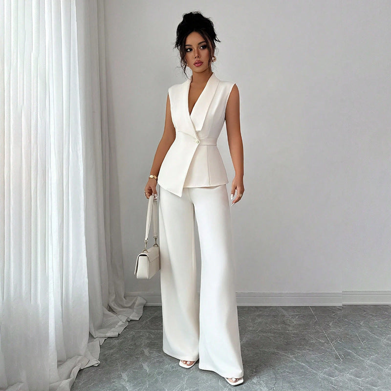 Sleeveless Blazer And Straight-leg Pants Two-piece Set 