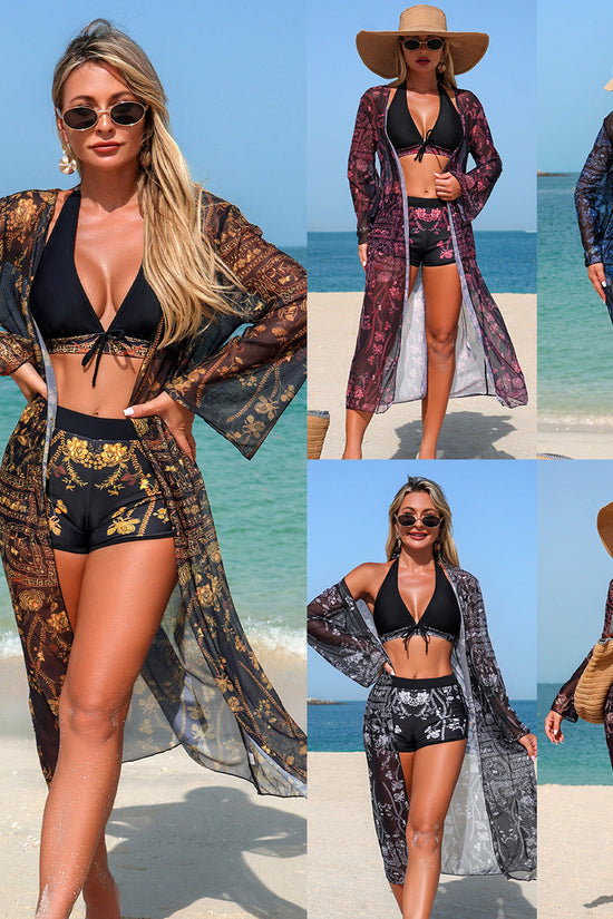 Fashion Bikini Three-Piece Set with Print Pattern Sexy Swimwear for Women 
