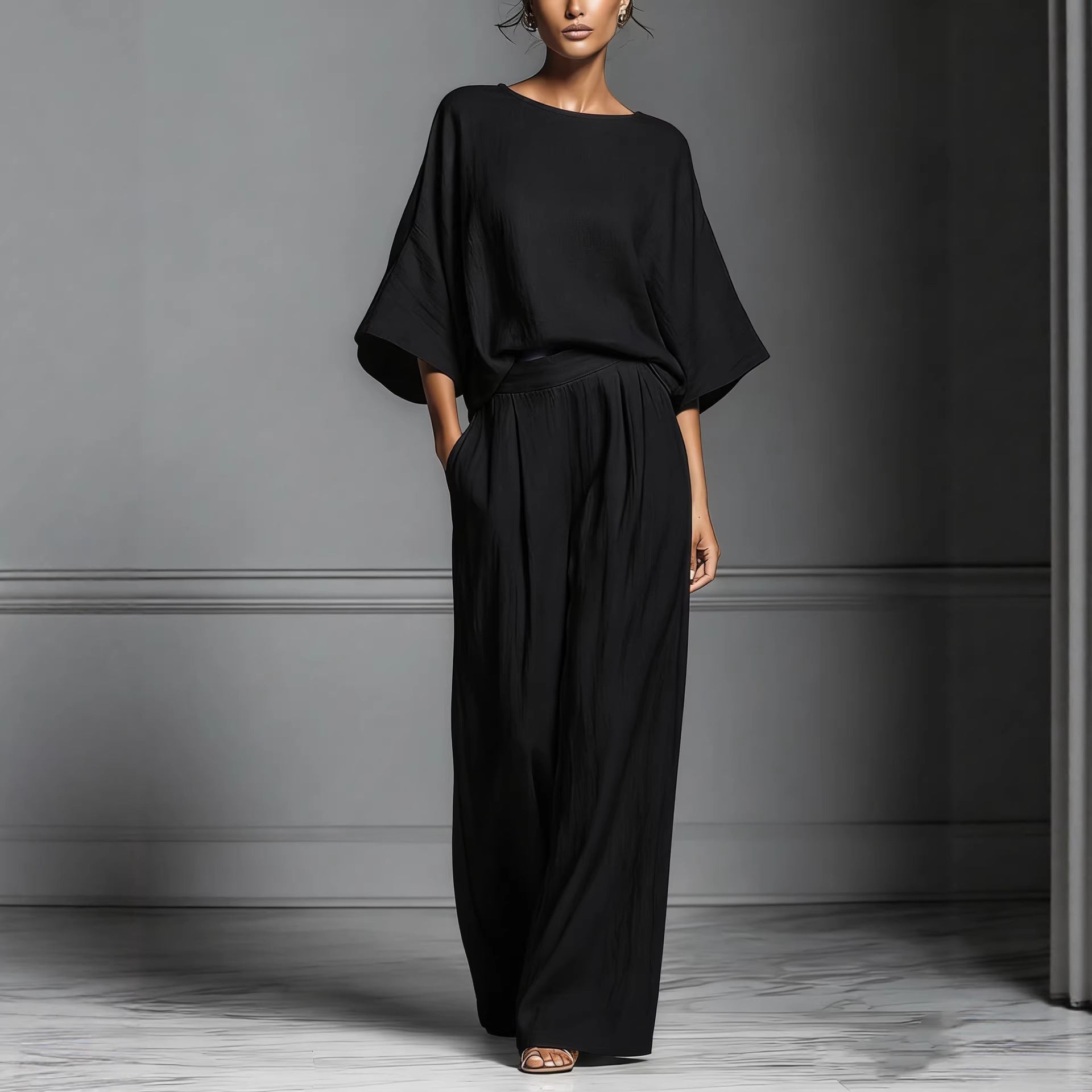 Womens Fashionable And Elegant Flared-Sleeve Linen Suit 