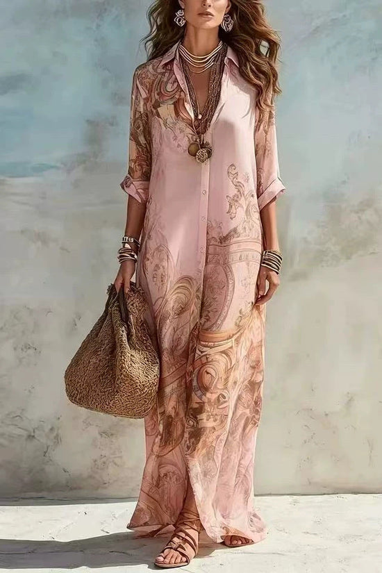 Chiffon Digital Print Fresh Vintage Flowy Women's Dress 
