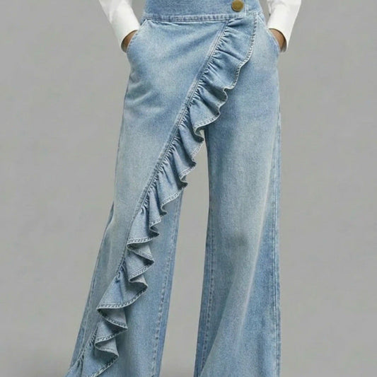Vintage Irregular Mid-Waist Genuine Denim Pants for WomenSpring and Summer Fashion 