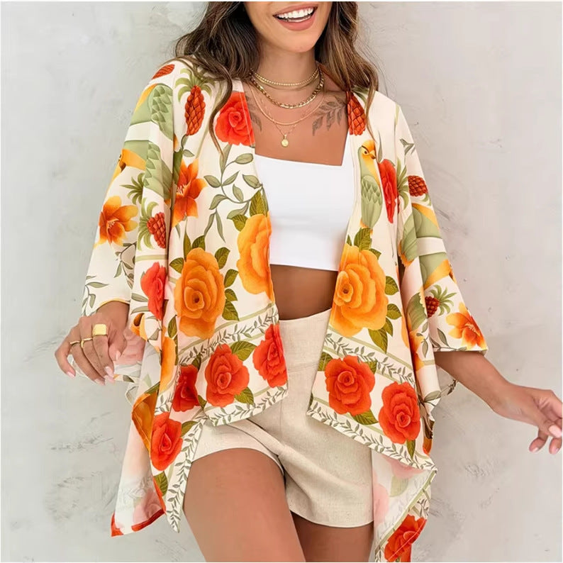 Loose-fitting Casual Womens Printed Cardigan Top 