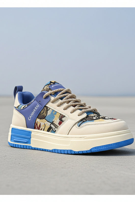Cute little bear sneakers for students, low cut sports men's shoes, Harajuku style casual lace up color blocked thick soled shoes 