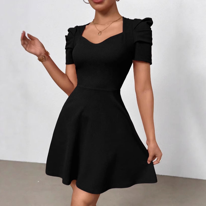 Womens Boat-Neckline Defined Waist Elegant High-Waist Dress 