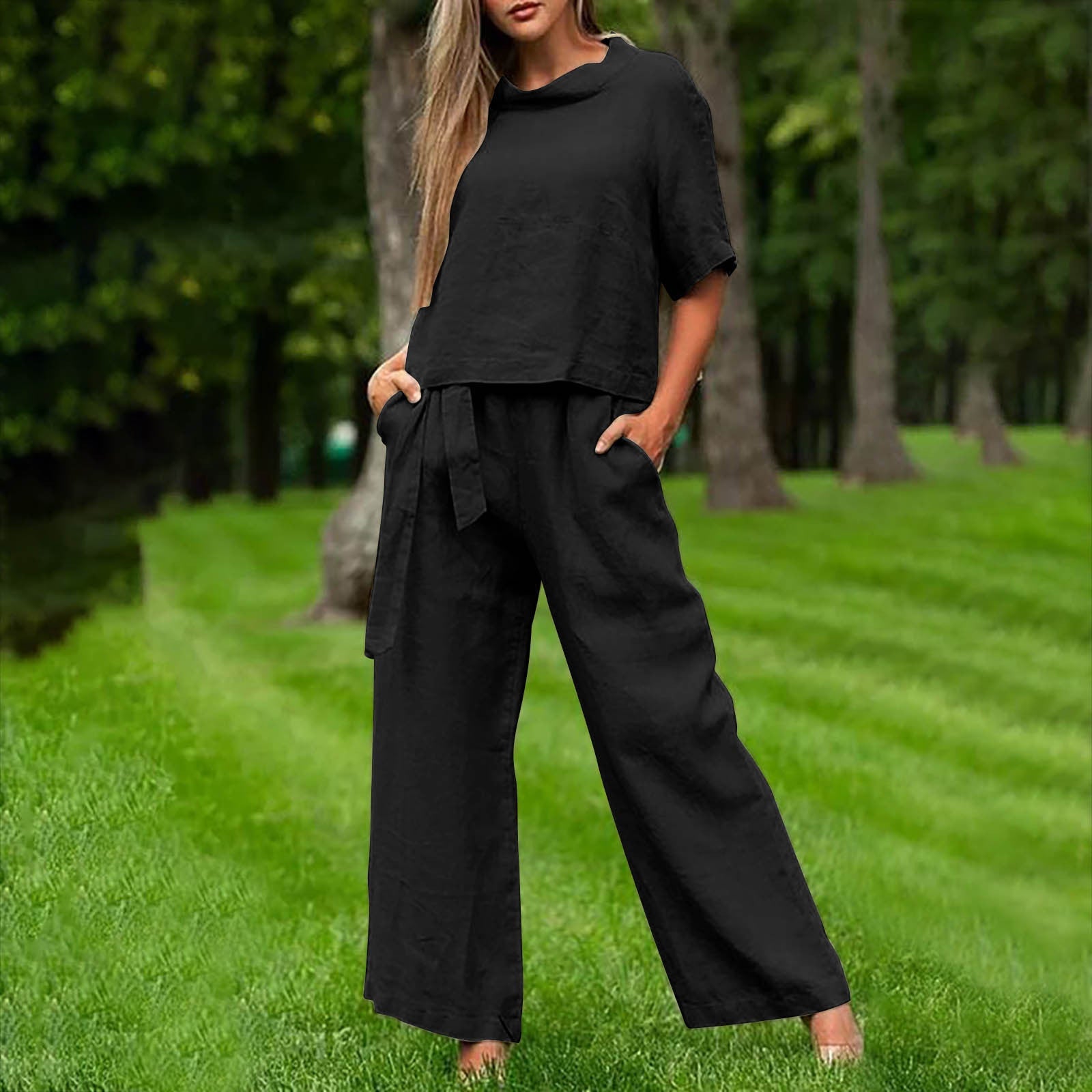 Round-neck Plus-size Womens Casual Two-piece Set, Trendy For Women 