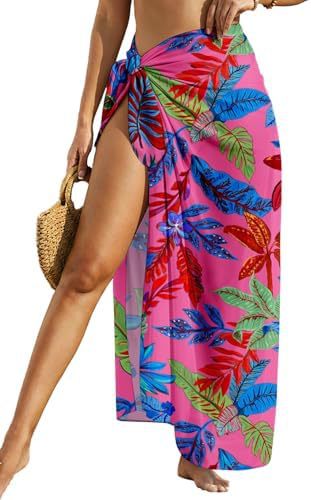 Women's Swimwear Transparent Sheer Cover-Up High-Slit One-Size Swim Dress Summer Floral Print Chiffon 