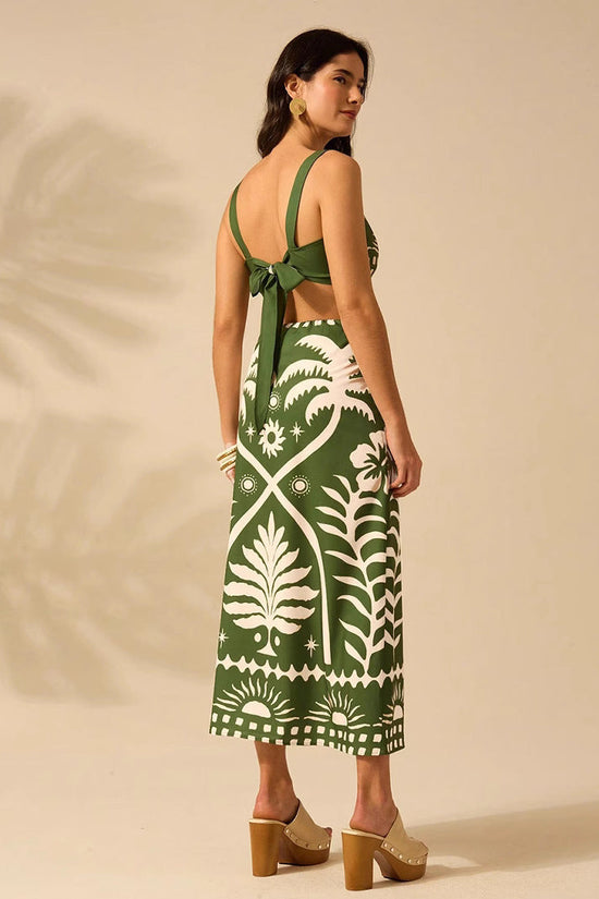 Womens Printed Camisole And High-waisted Straight Midi Skirt 
