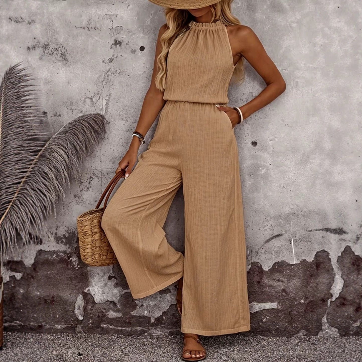 Womens Draped-Neck Vest And Casual Pants Set 