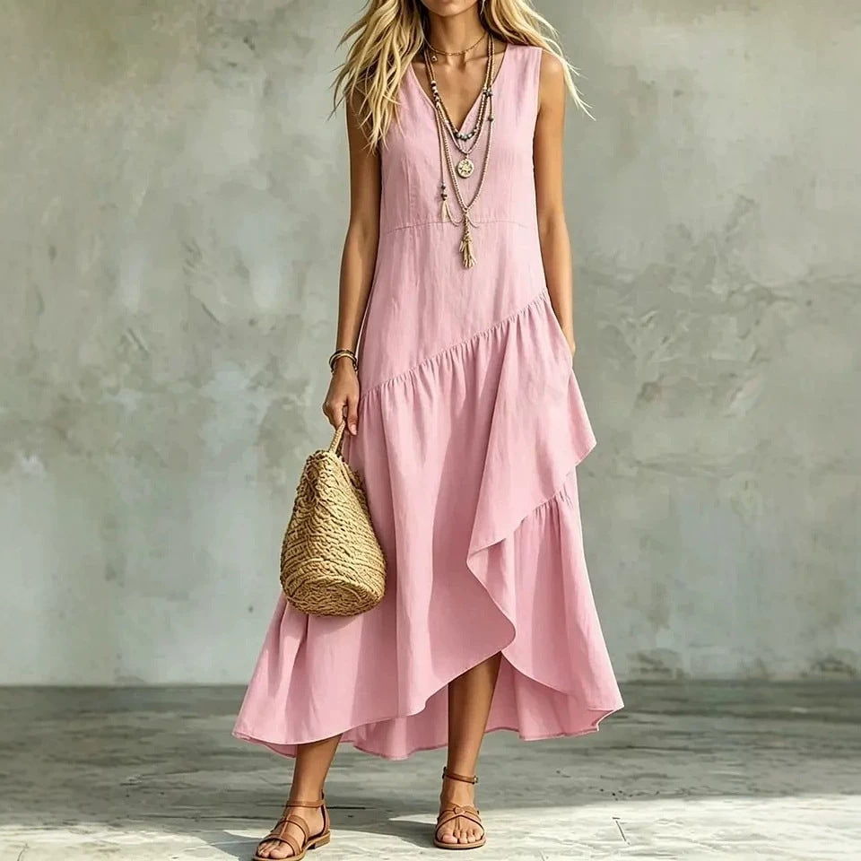 Women's Casual Solid-Color Loose Sleeveless Dress 