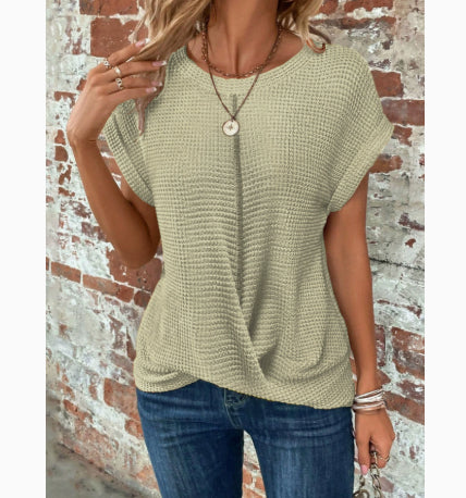 Women’s Textured Cuff Short‑Sleeve Tee 