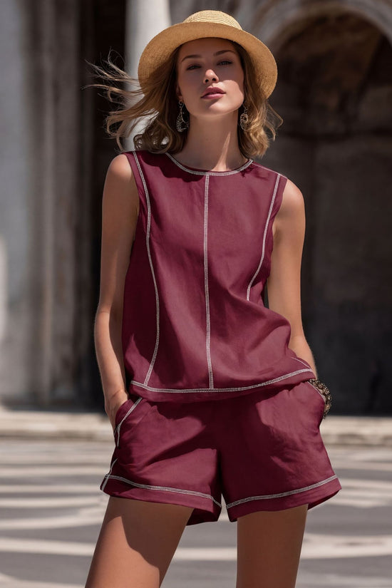 Resort-style Black And White Quilted Sleeveless Set 