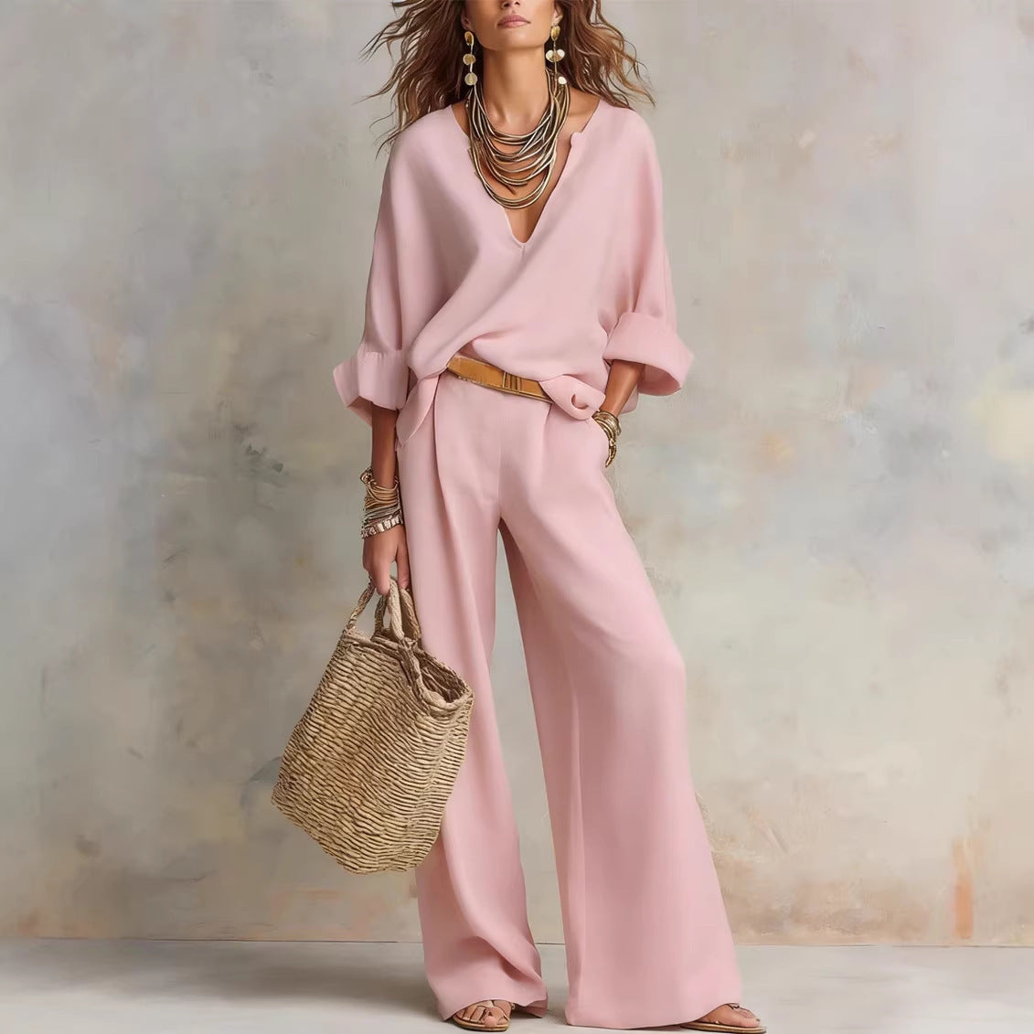 Fashionable Casual Linen Loose Vacation Set 