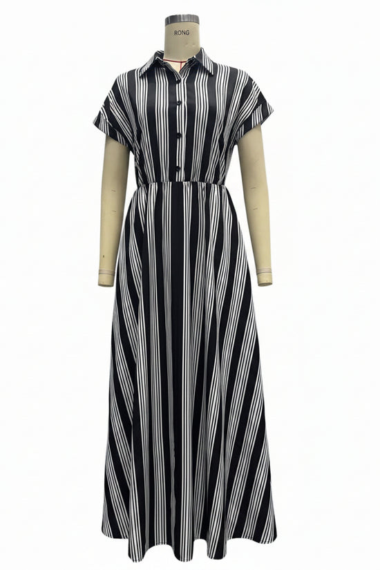 Women's short sleeved striped shirt dress 