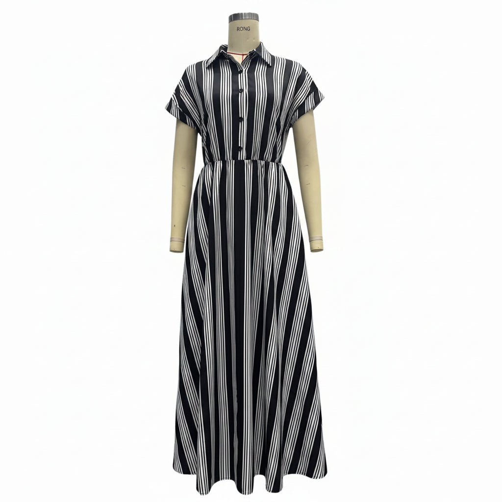 Women's short sleeved striped shirt dress 