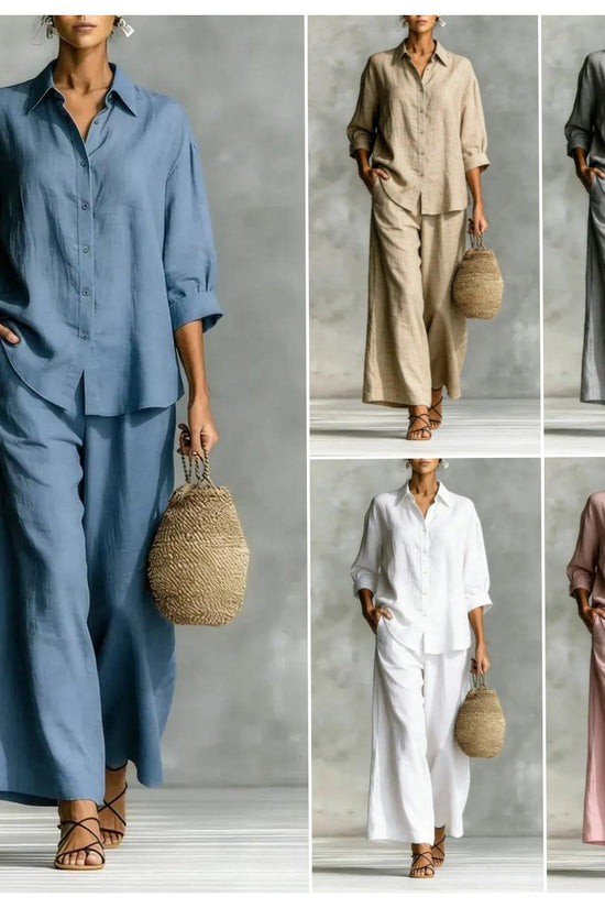 Women's Cotton And Linen Wide-leg Pants Suit 