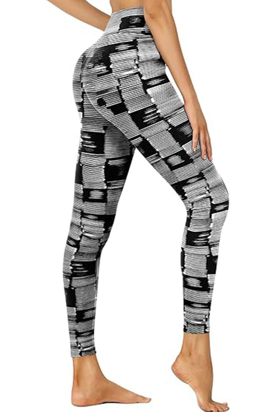 Cropped High-Waisted Leggings – Black & White Barcode Print CJ US