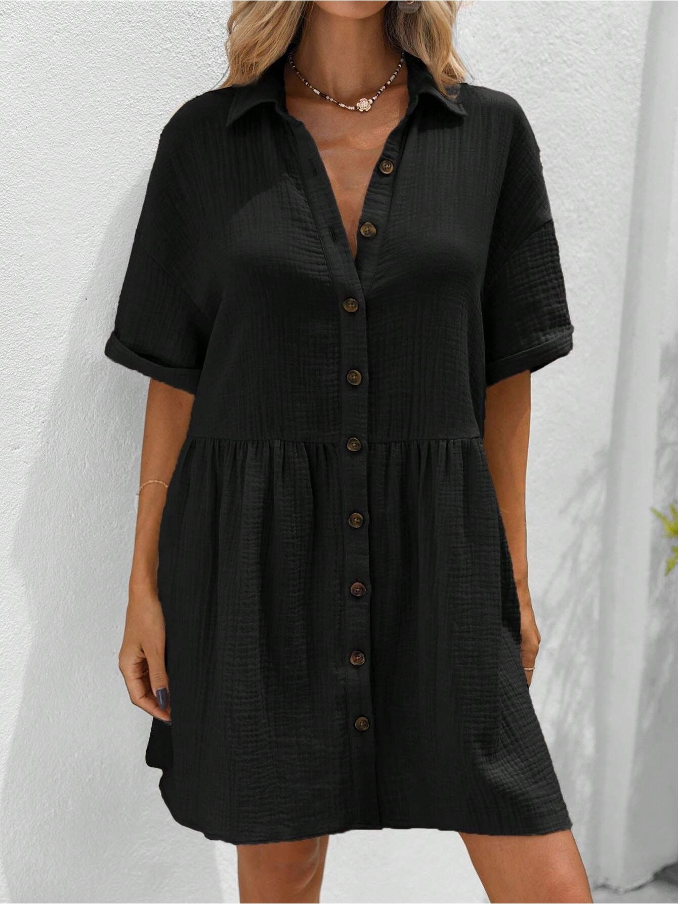 Women’s Ruffle Hem Shirt Dress – Loose Fit Summer Holiday Style CJ US