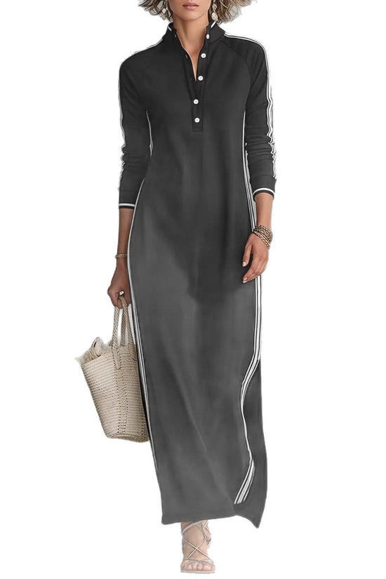 Long skirt women's simple white rolled edge button neck hoodie dress 