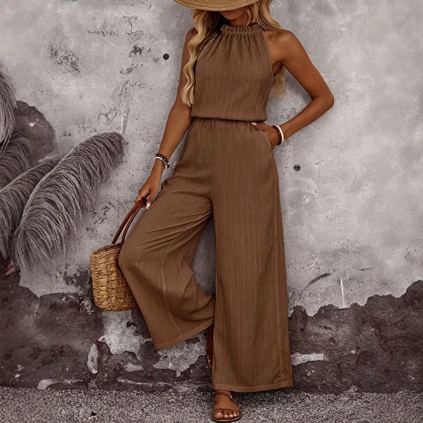 Womens Draped-Neck Vest And Casual Pants Set 