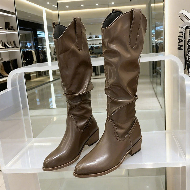 Fashionable Chunky Heel Suede High-top Riding Boots 