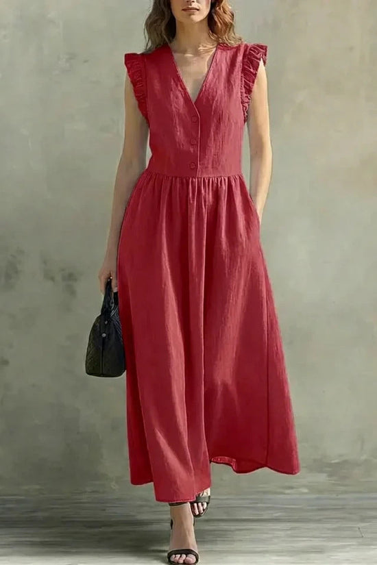 Casual Fashionable Elegant V-Neck Dress With Pockets 