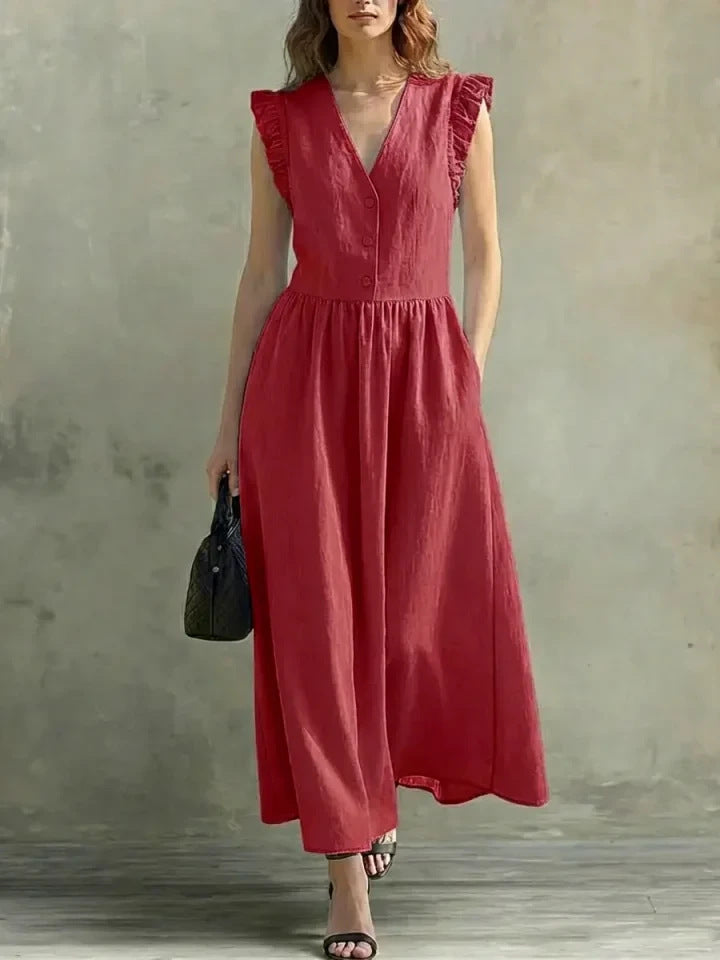 Casual Fashionable Elegant V-Neck Dress With Pockets 