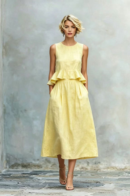 Sleeveless Crew-Neck High-Waisted Ruffle-Trim Resort-Style Dress 