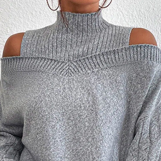 Women's Cold Shoulder Sweater - Sexy High Neck Cut Out Pullover Long Sleeve Top 