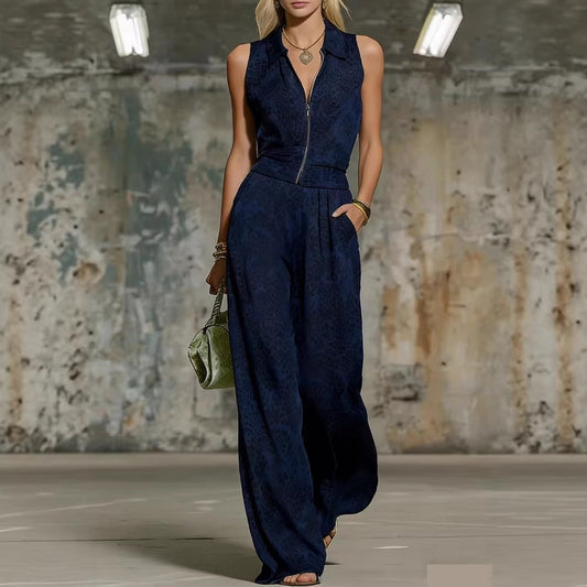 Printed Zip-up Sleeveless Jumpsuit 