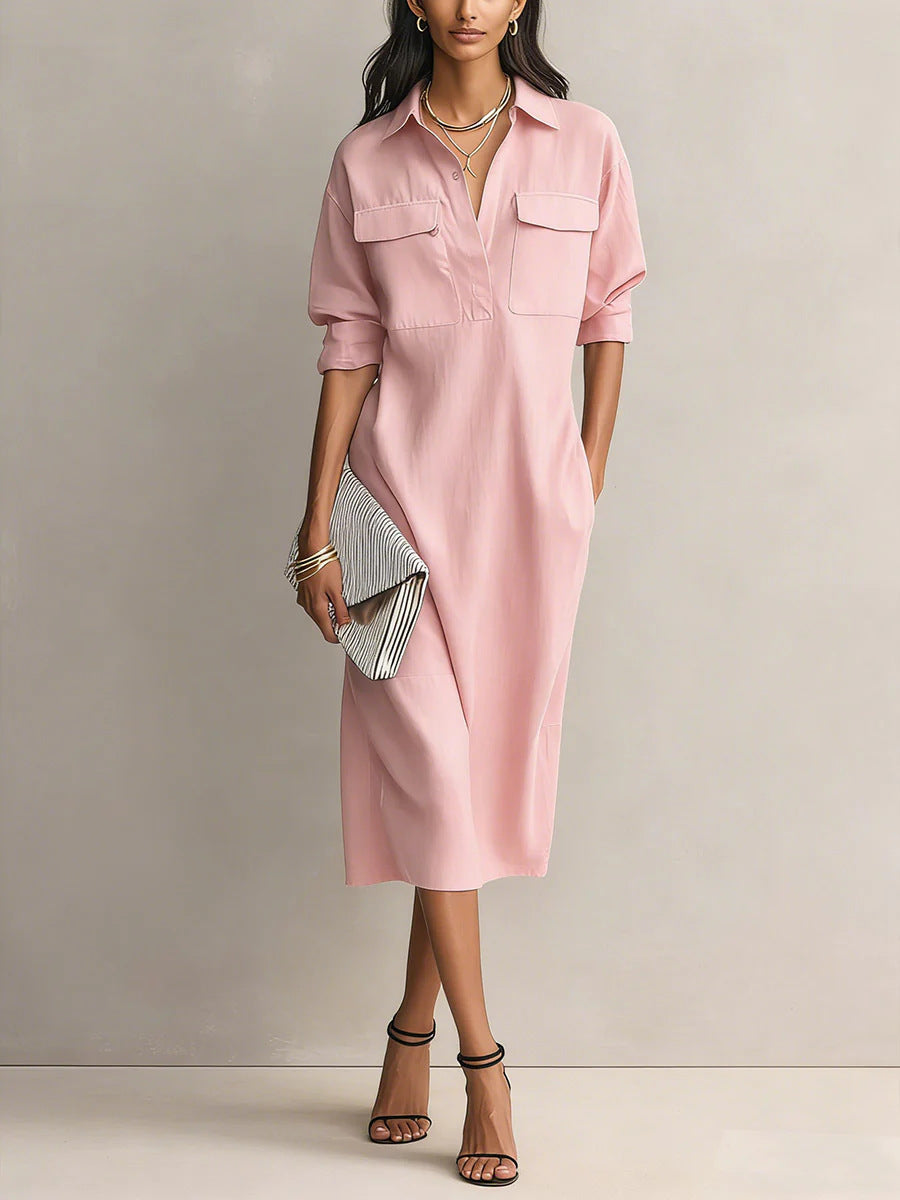 Elegant and Sophisticated Office Casual Fashion Fitted Comfortable Solid Color Mid-Length Dress 
