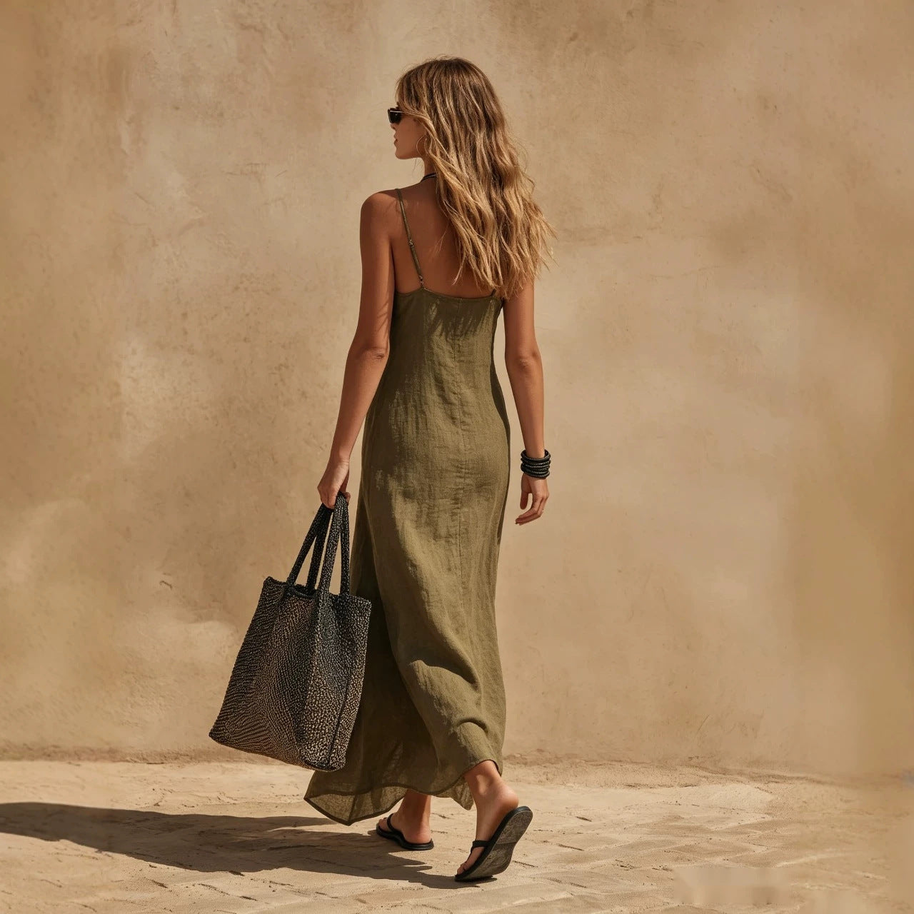 Loose Casual Resort-style Minimalist Sleeveless Slip Dress 