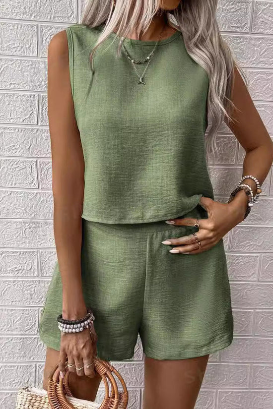 🌞 Women's Solid Color Sleeveless Vest & Shorts Set FitiqueFit