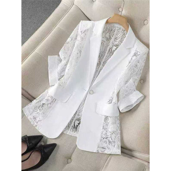 Solid color lace patchwork small suit jacket for women's top 