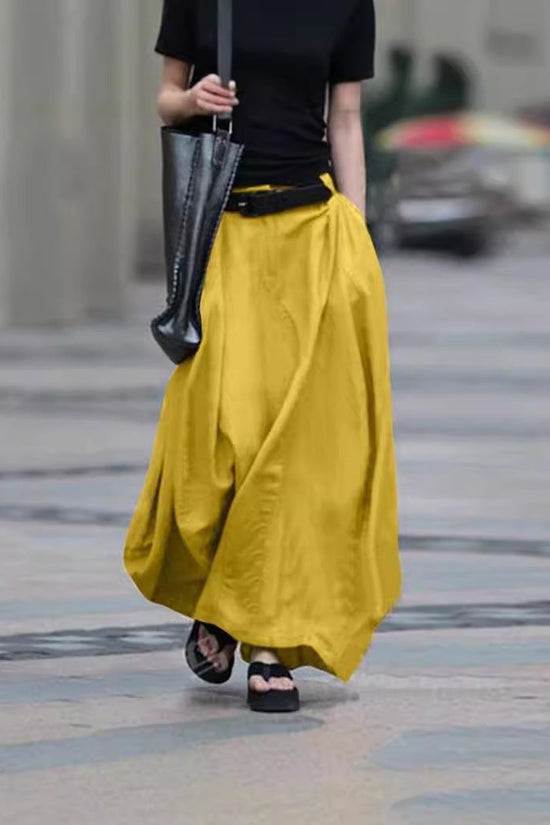 Womens Solid-color High-waisted Long Skirt 