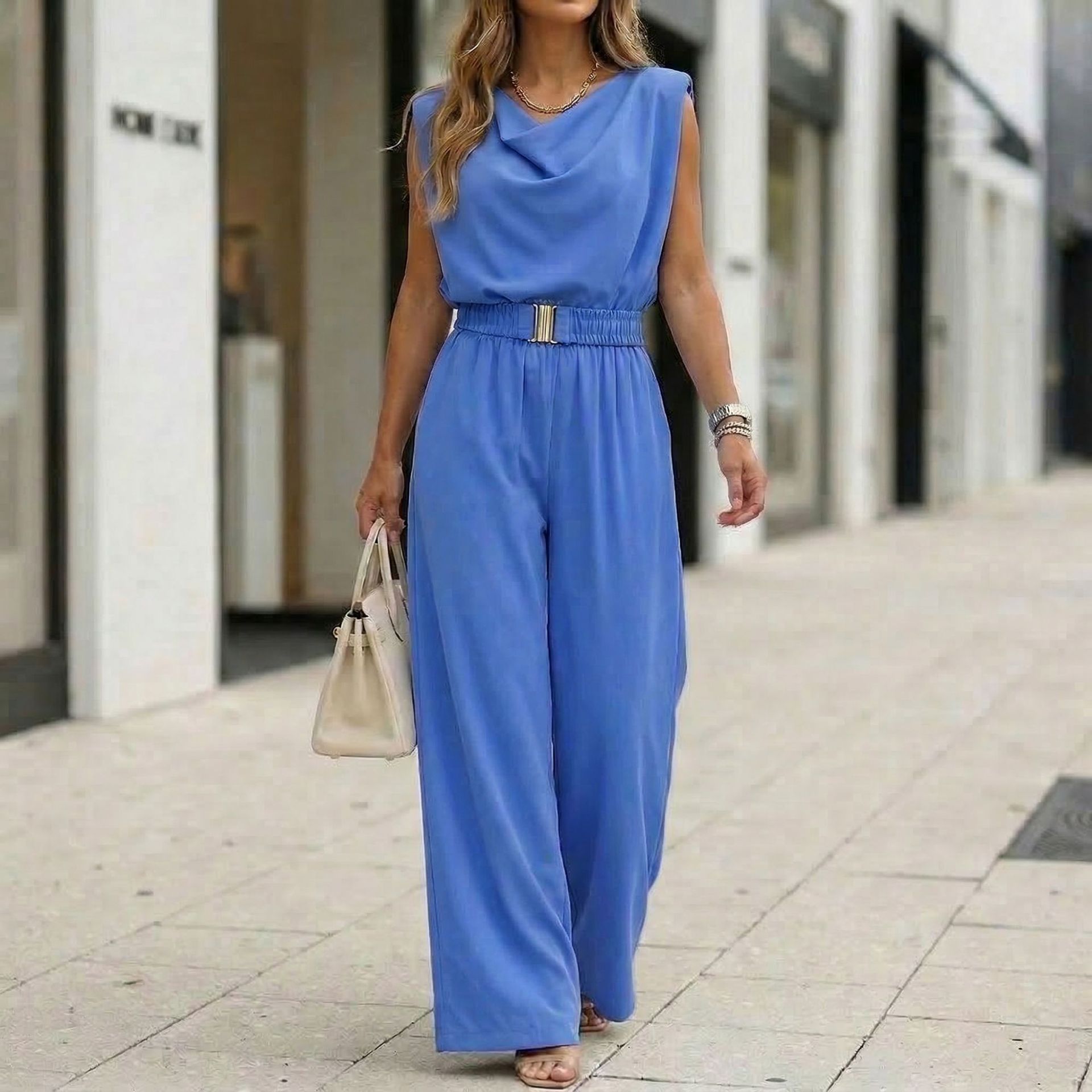 Women's Casual Off-Shoulder Solid Color Jumpsuit 