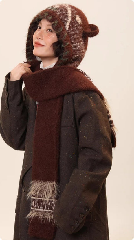 Women’s Cute Bear Ear Knitted Hat – Warm Ear-Covering Winter Beanie - FitiqueFit