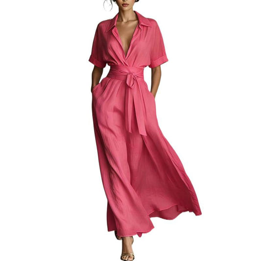 Solid color waist slimming dress 