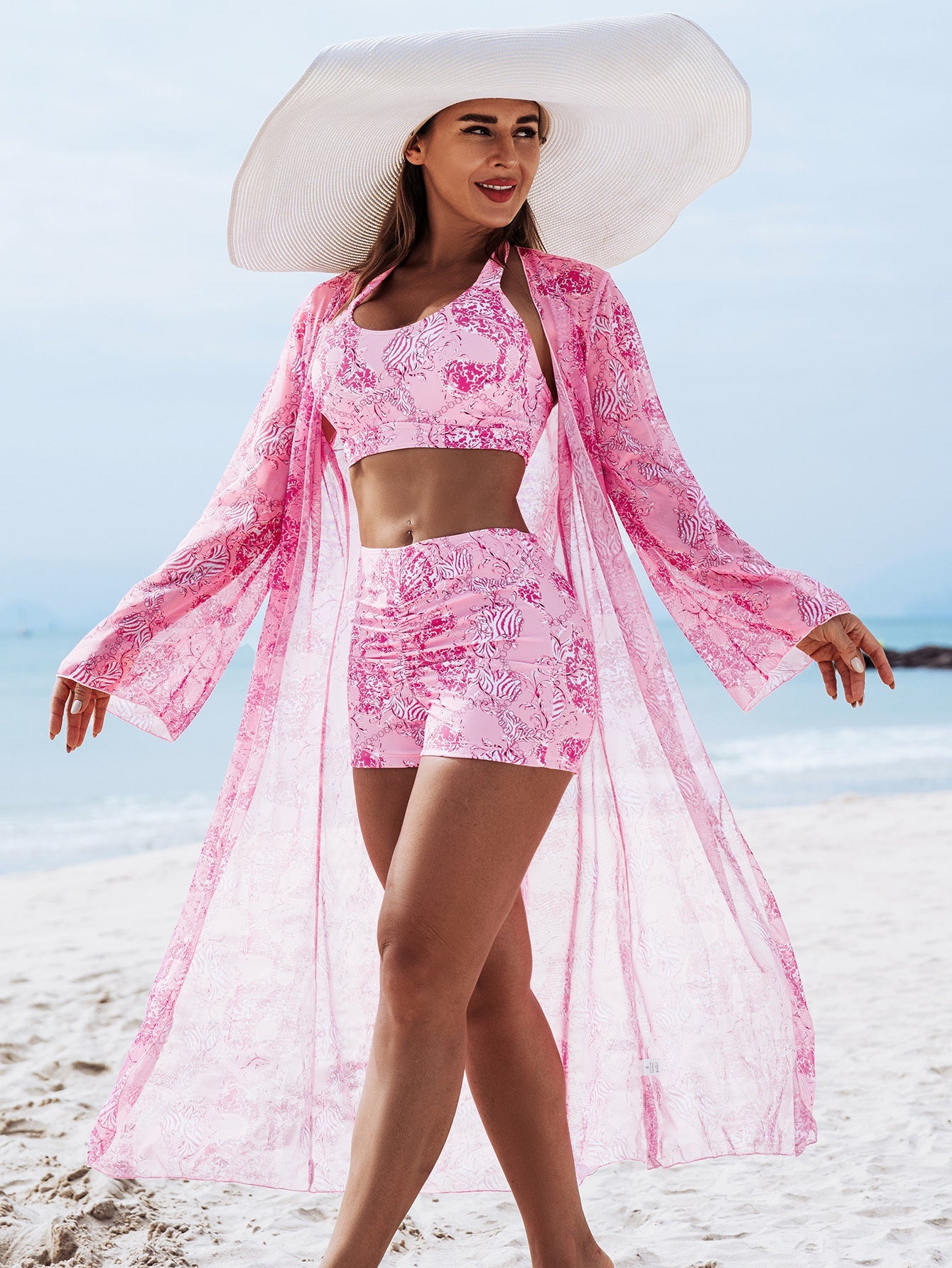 FashionableStyle Sexy Women's Three-Piece Bikini Set with Multi-Color Print Swimwear 