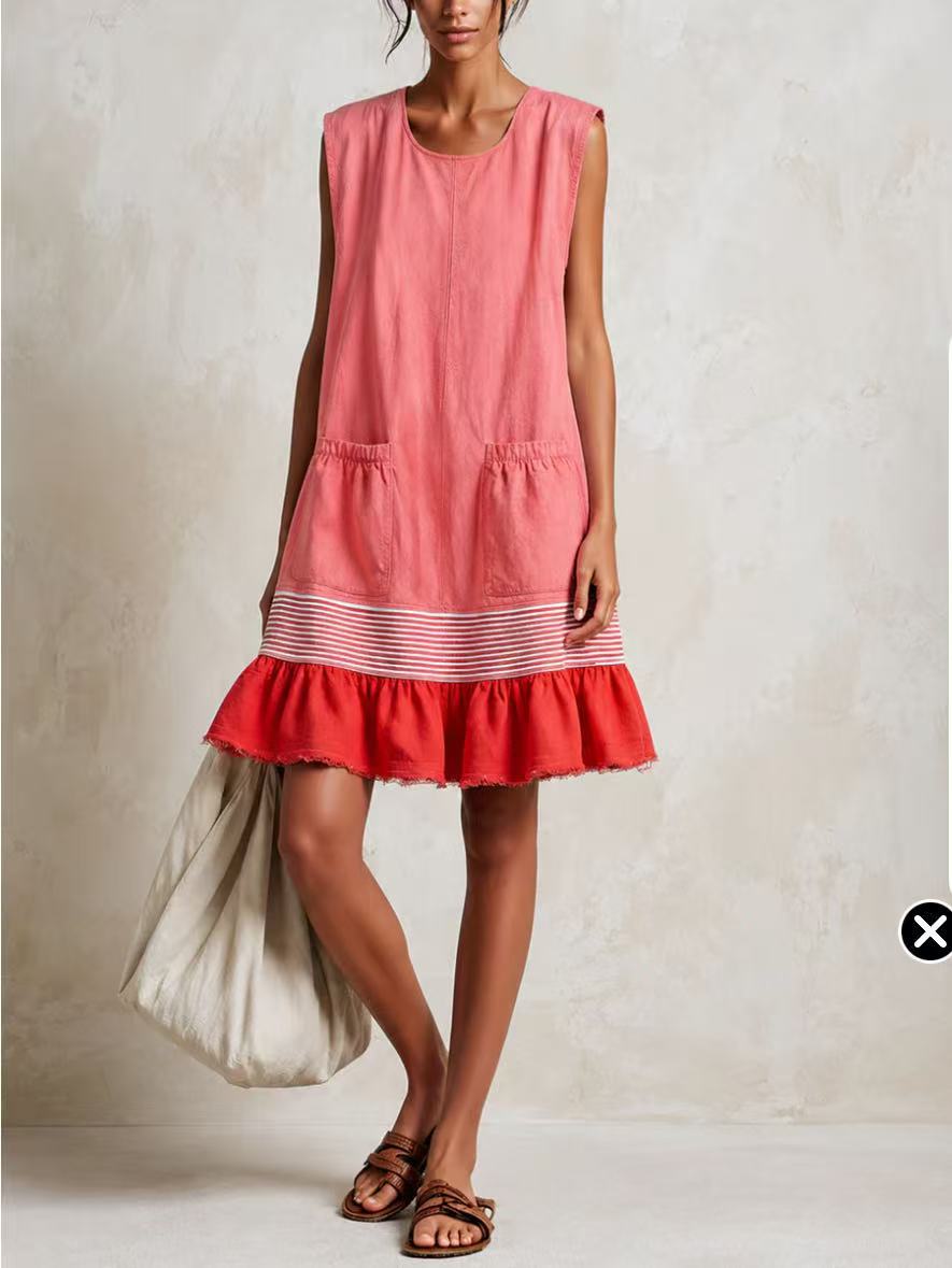 Elegant U-Neck Fitted Ruffle Dress for Women Long Dress with Vacation Vibes 